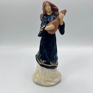 Greenbrier Lady Figurine Playing Mandolin Ceramic Figurine Decorative Accent